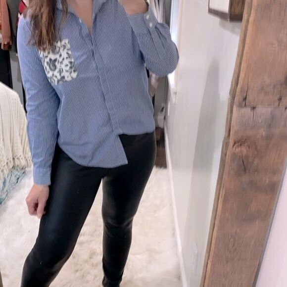 THAKOON blue striped and floral size large button down shirt - Picture 3 of 9